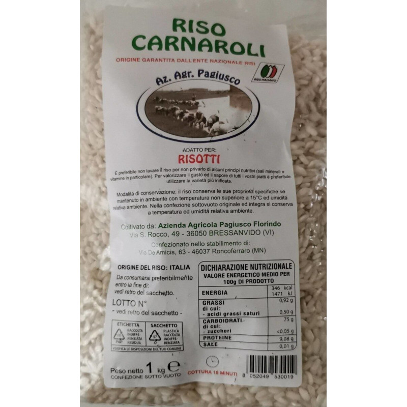 Riso Carnaroli superfino Pagiusco 1 kg | Farine e riso
